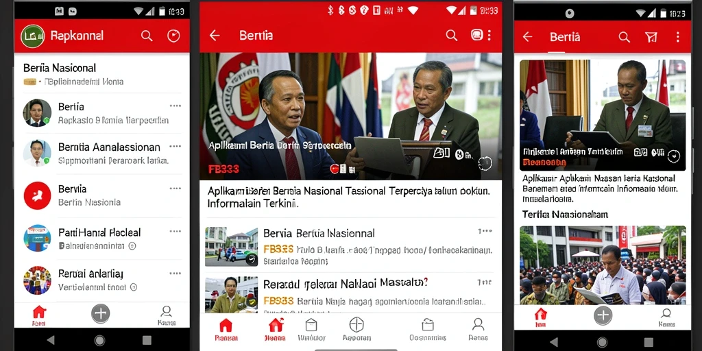 Tampilan antarmuka utama aplikasi FB333 dengan berita nasional terbaru.