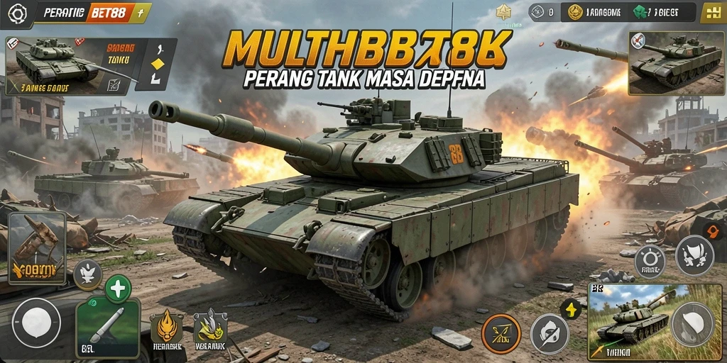 Screenshot antarmuka <strong>MULTIBET88</strong> dengan pertempuran tank yang intens.