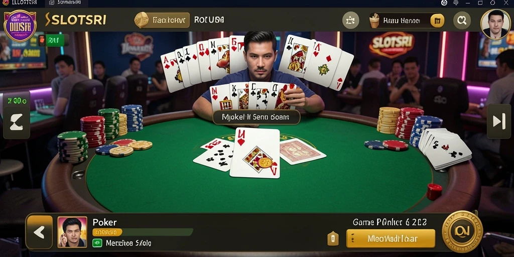 Screenshot utama SLOTSRI menampilkan antarmuka permainan poker yang menarik.