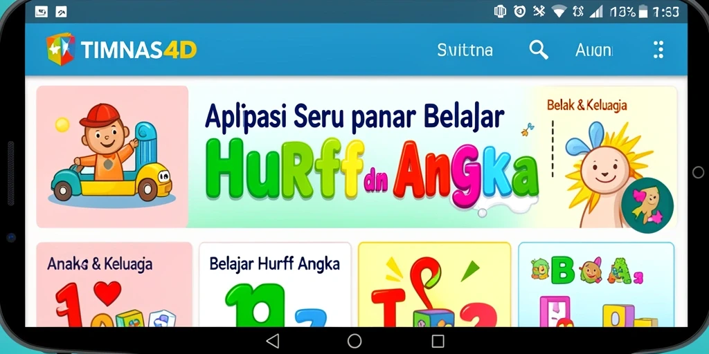 Antarmuka TIMNAS4D yang menarik untuk belajar huruf dan angka.